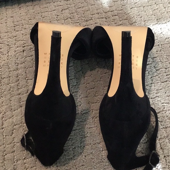 WHBM Black Velvet Open Toe 4” Heels White House Black Market Size 7.5 - Picture 4 of 6